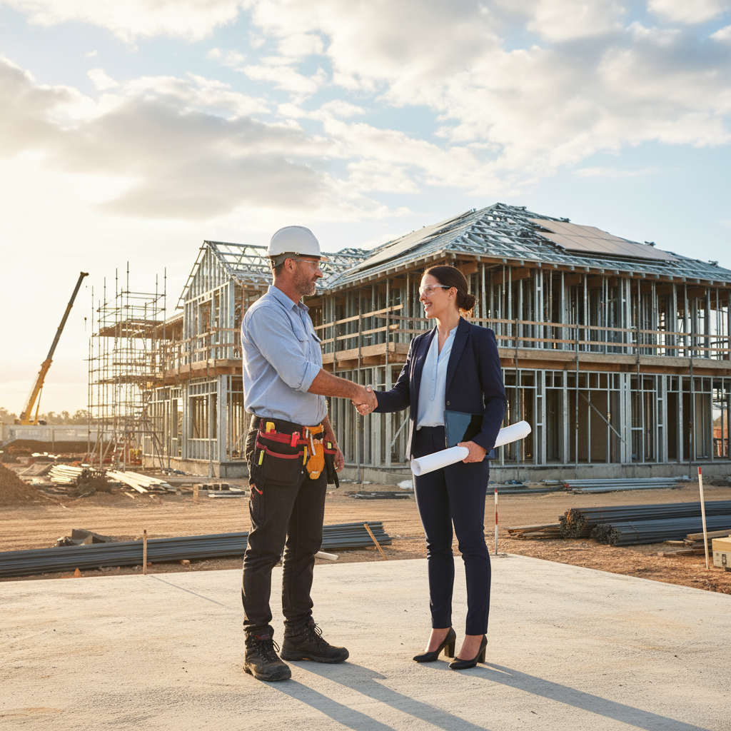 Builder and project manager at construction site